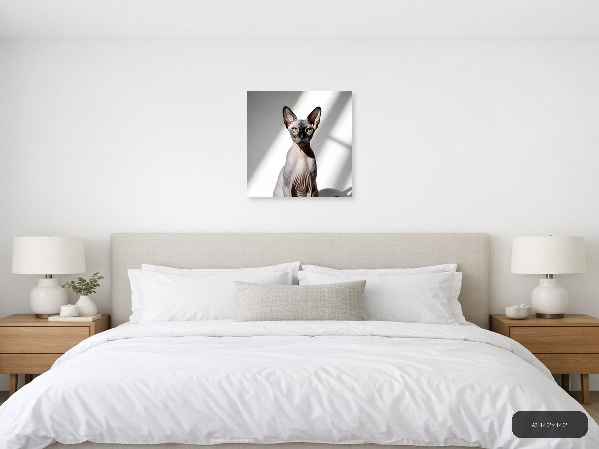 Sphynx Cat Portrait Minimalist Wall Art — A3 / Bedroom