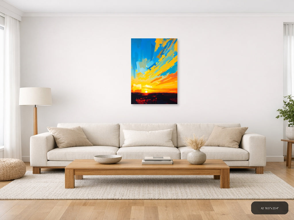 Abstract Sunset Rays Modern Canvas Wall Art — A2 / Living Room