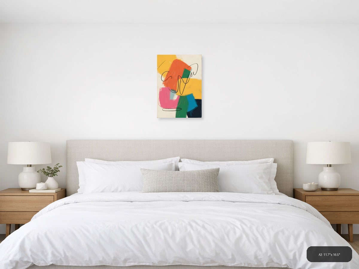 Colorful Abstract Shapes with Line Art Wall Art — A3 / Bedroom