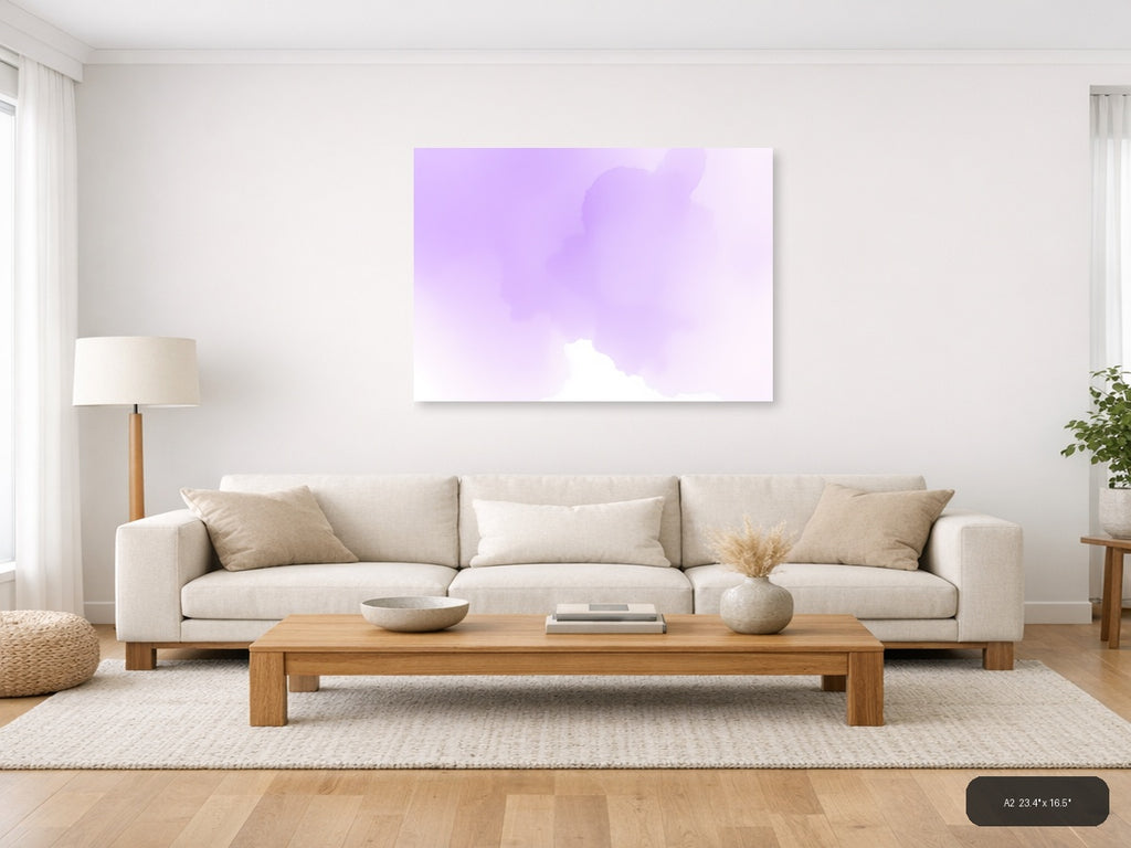 Purple Misty Mountain Watercolor Landscape Wall Art — A2 / Living Room