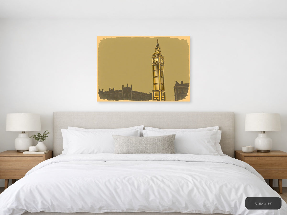 Vintage Big Ben London Clock Tower Wall Art — A2 / Bedroom