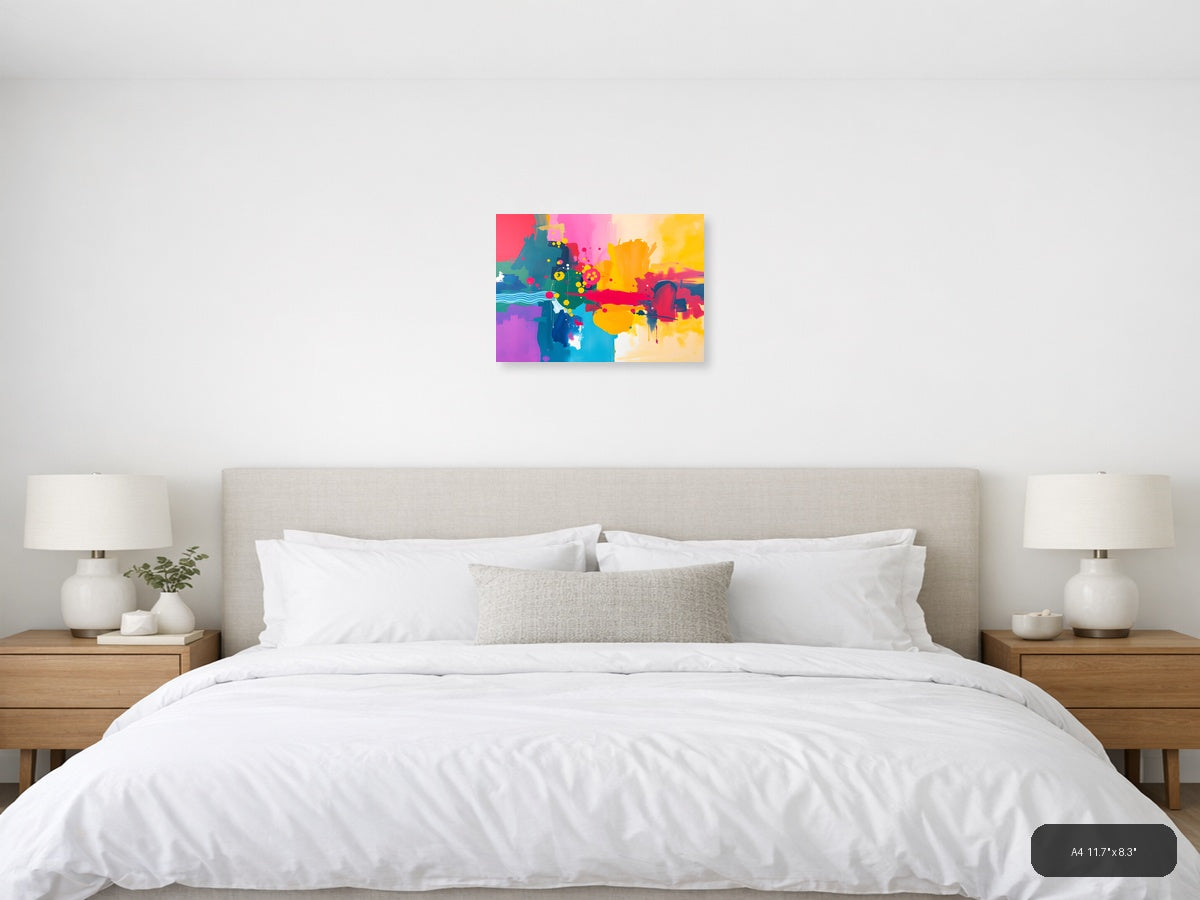 Vibrant Abstract Landscape Colorful Modern Wall Art — A4 / Bedroom