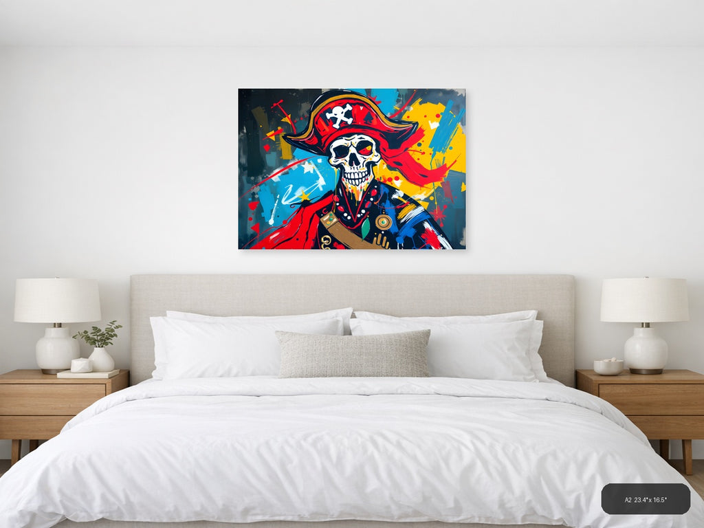 Pirate Skull Red Abstract Canvas Wall Art — A2 / Bedroom