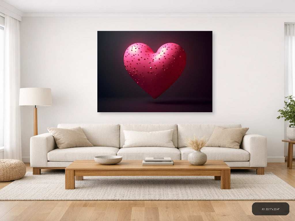 3D Pink Heart with Textured Surface Photography Wall Art — A1 / Living Room