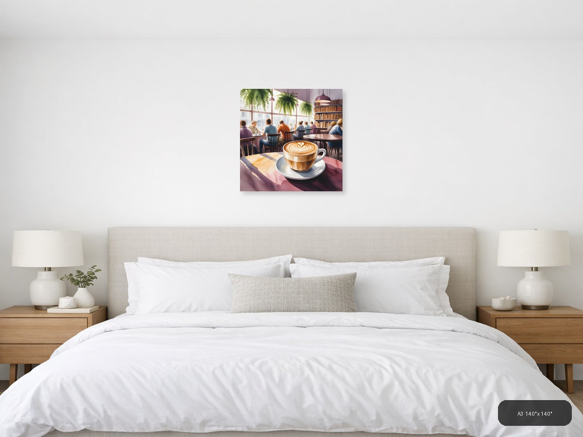 Cozy Café with Latte - Watercolor Wall Art — A3 / Bedroom