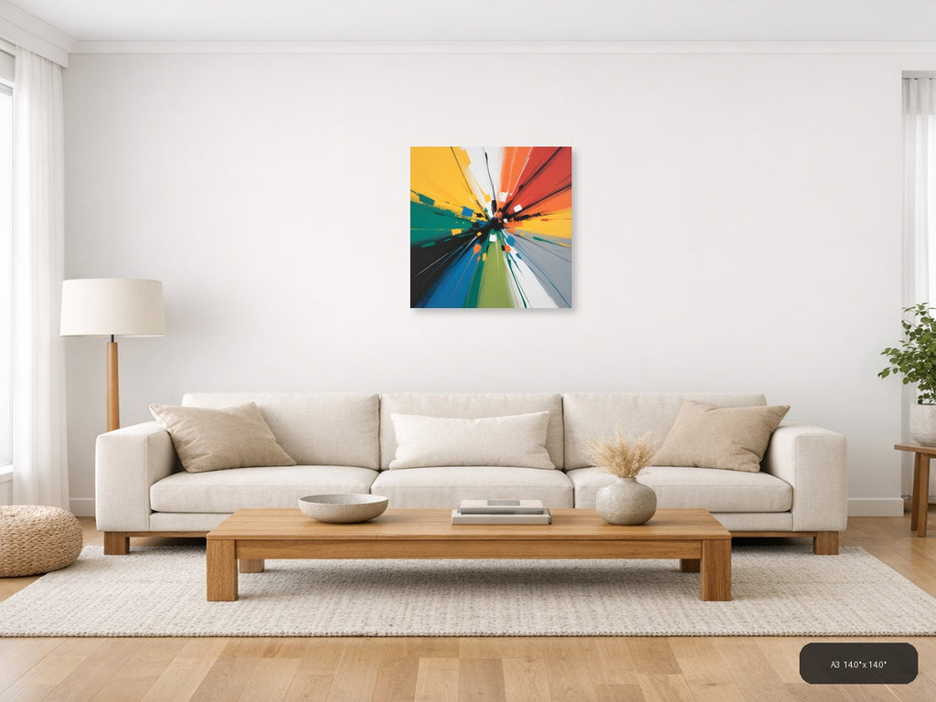 Colorful Abstract Starburst Explosion Square Wall Art — A3 / Living Room
