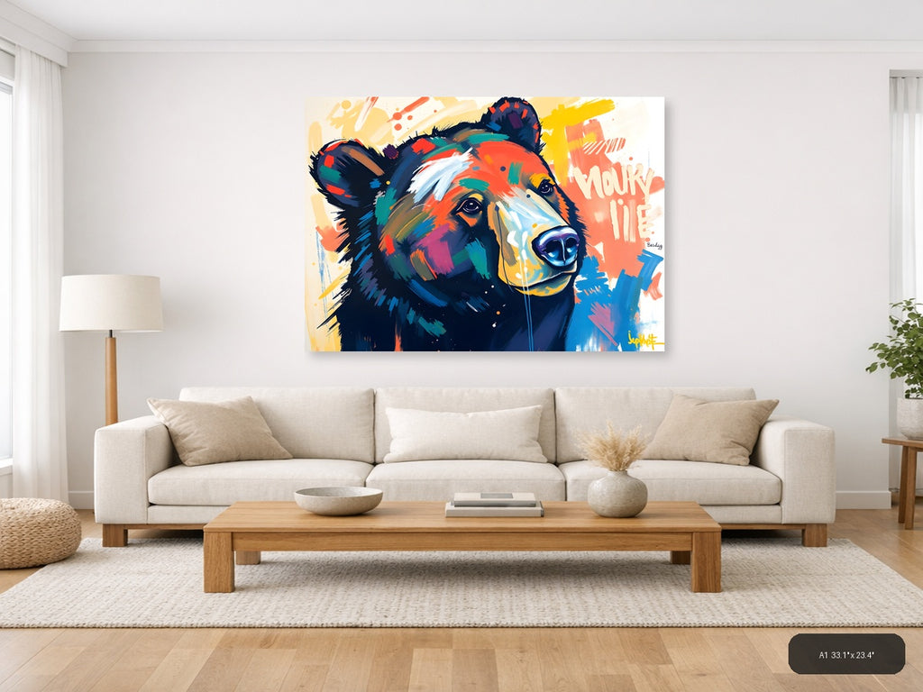Colorful Abstract Bear Portrait Modern Wall Art — A1 / Living Room