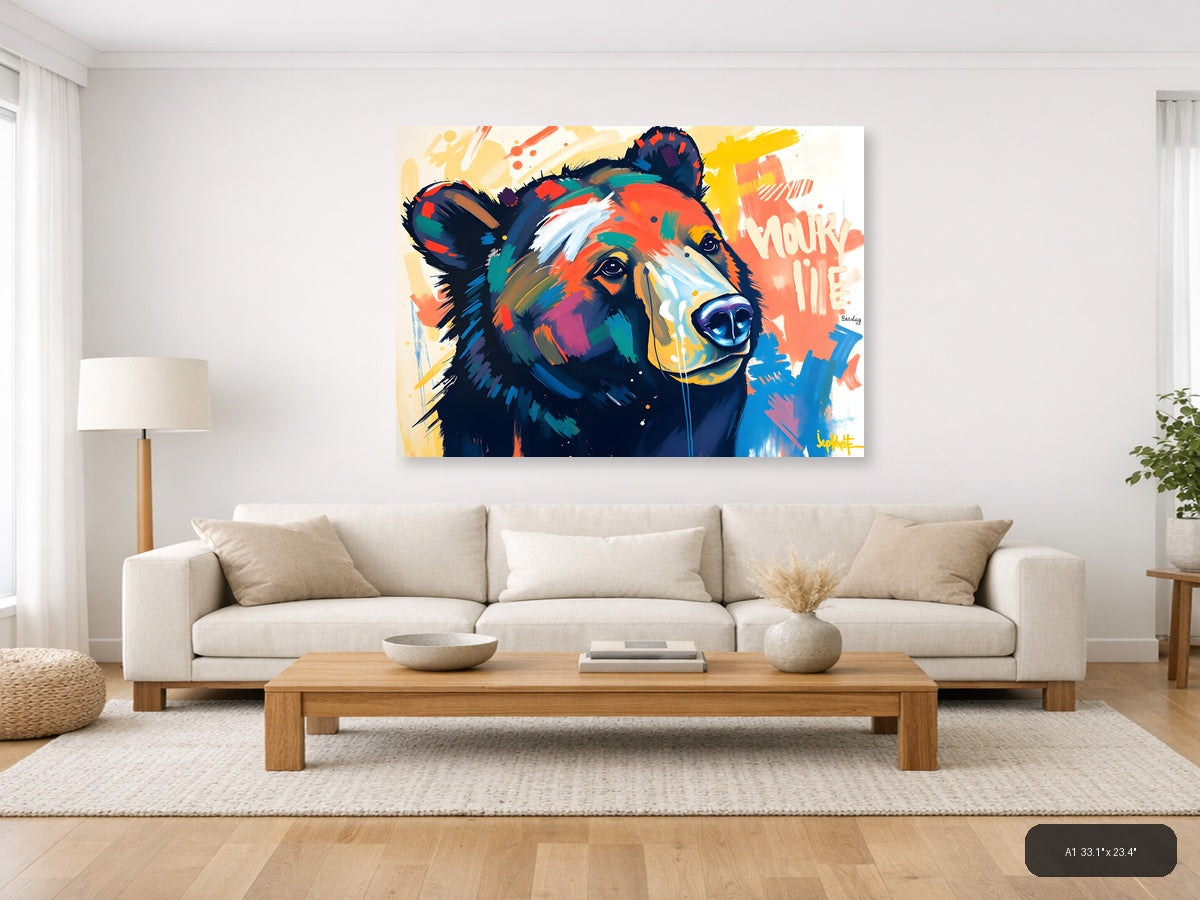 Colorful Abstract Bear Portrait Modern Wall Art — A1 / Living Room