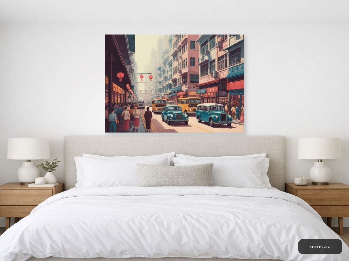 Hong Kong — Vintage (Landscape) Canvas Print | Vintage Wall Art | A4 A3 A2 A1 — A1 / Bedroom