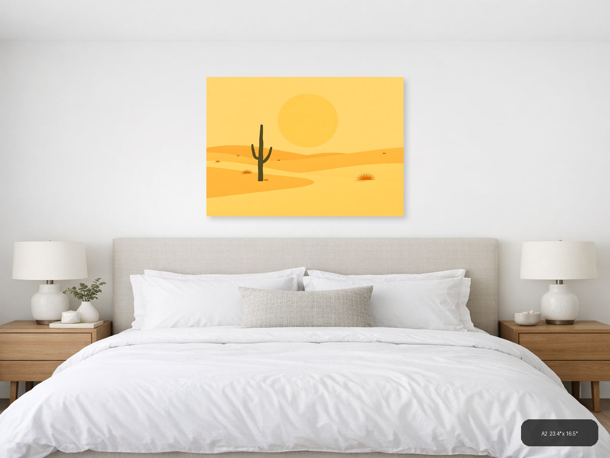 Vintage Desert Saguaro Cactus Sunset Landscape Wall Art — A2 / Bedroom