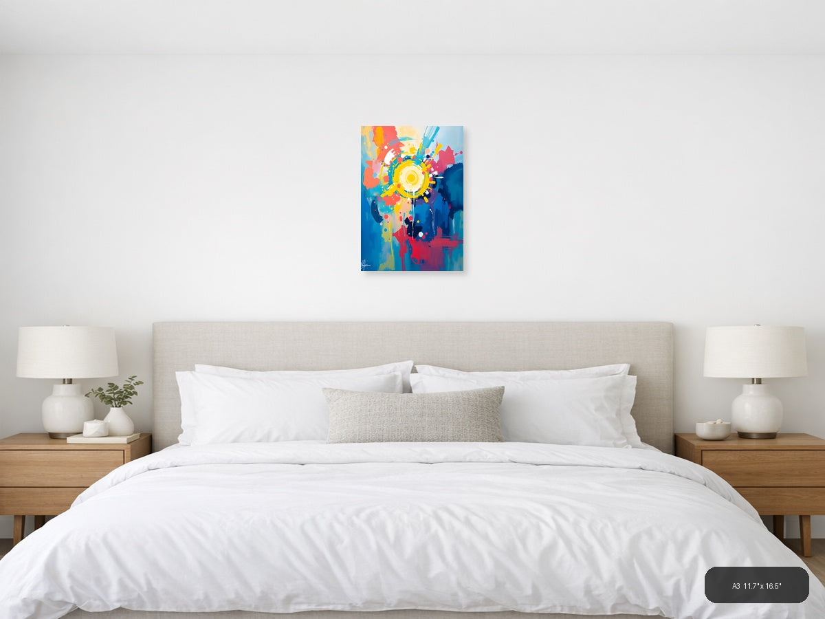 Vibrant Abstract Gear Mind Burst Colorful Wall Art — A3 / Bedroom
