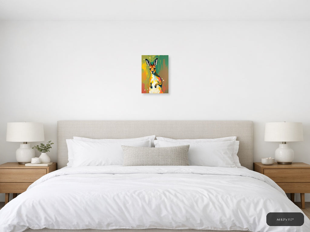 Colorful Abstract Kangaroo Portrait Wall Art — A4 / Bedroom