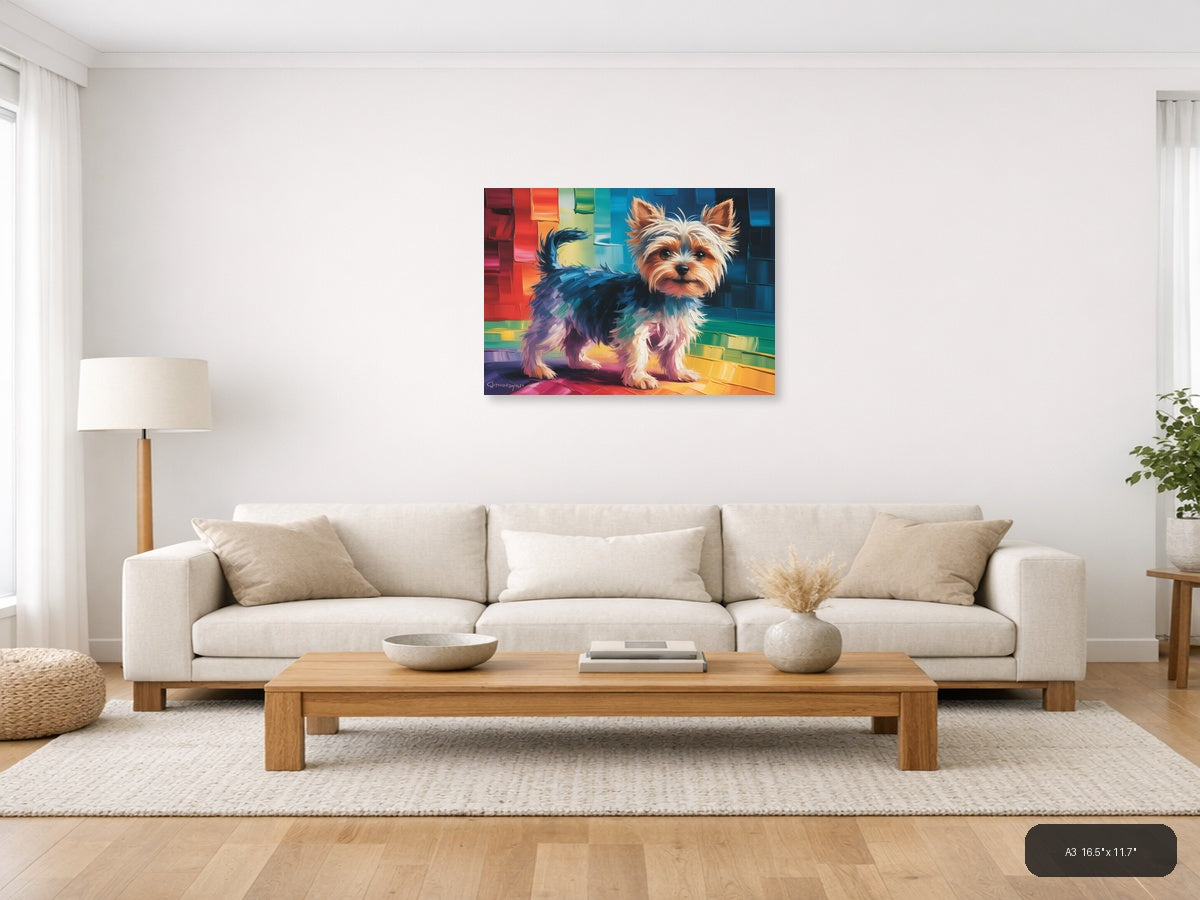 Colorful Abstract Yorkshire Terrier Portrait Wall Art — A3 / Living Room