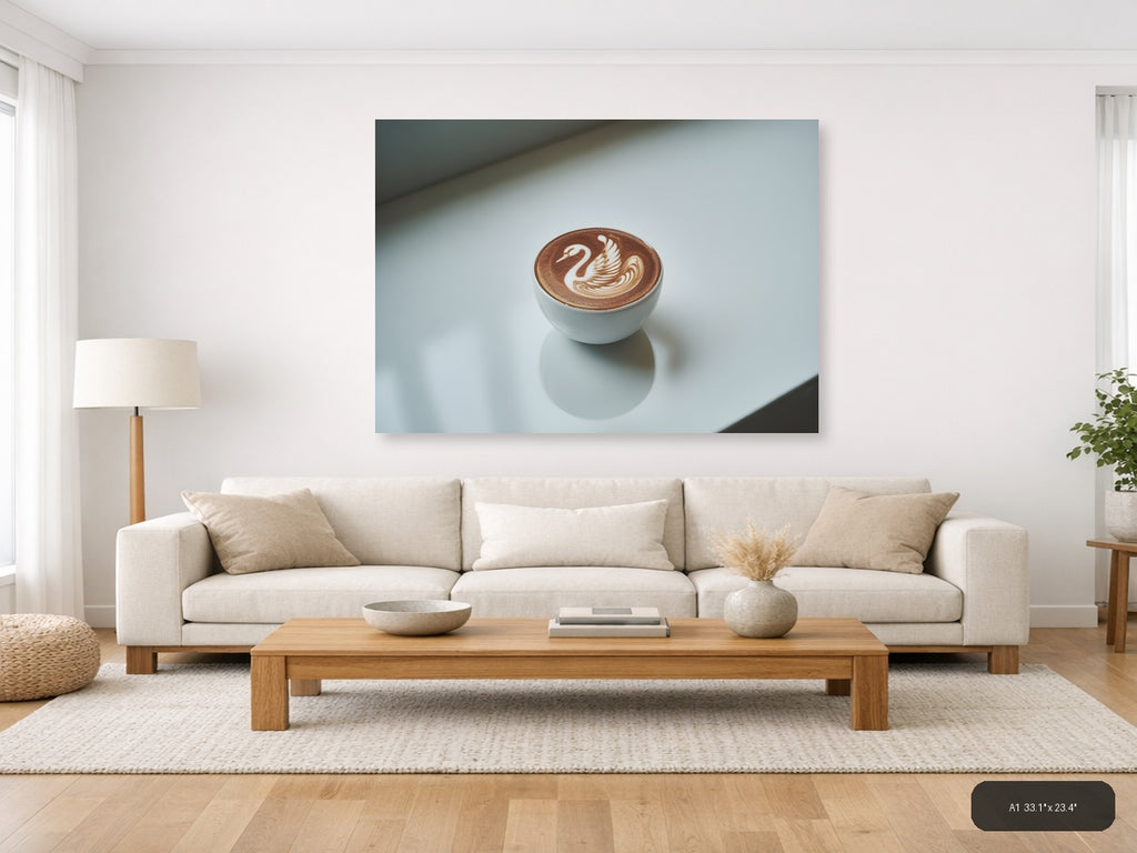Minimalist Swan Latte Art Coffee Cup Wall Art — A1 / Living Room