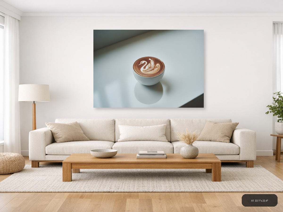 Minimalist Swan Latte Art Coffee Cup Wall Art — A1 / Living Room