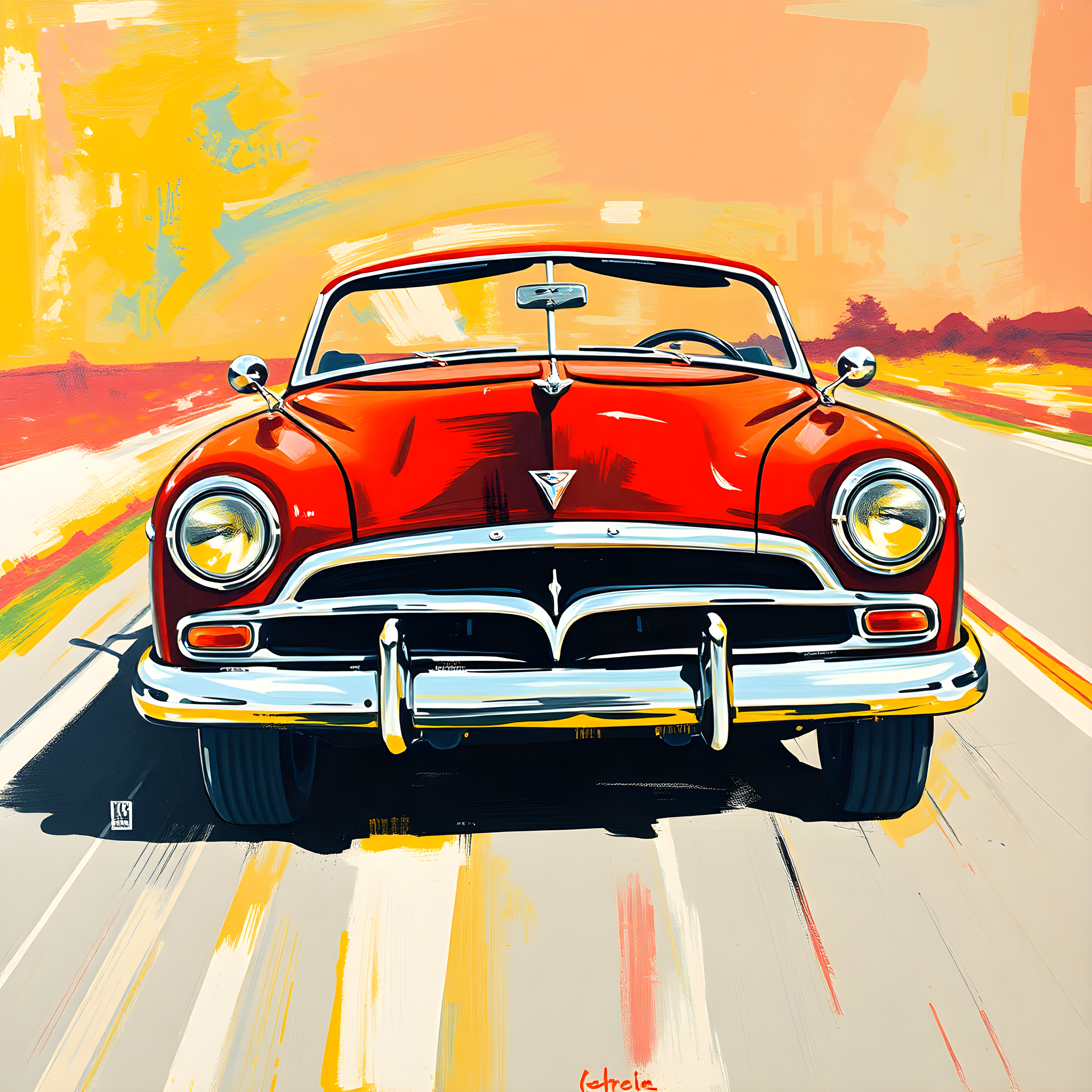 Classic Red Convertible Car Abstract Wall Art