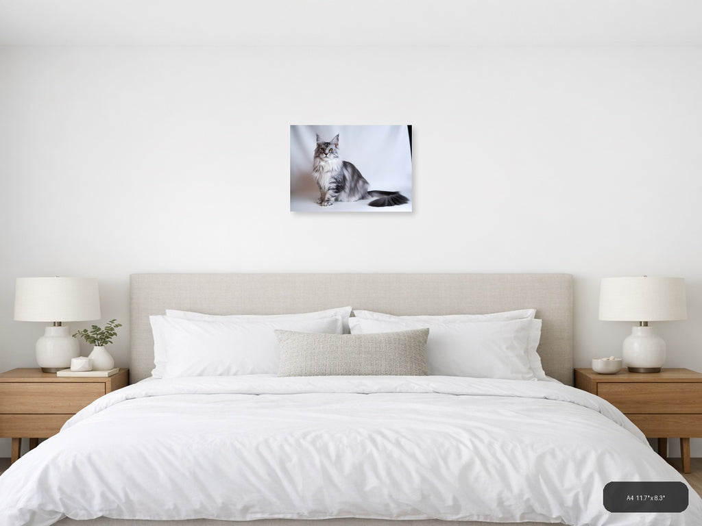 Gray Tabby Cat Portrait Minimalist Wall Art — A4 / Bedroom