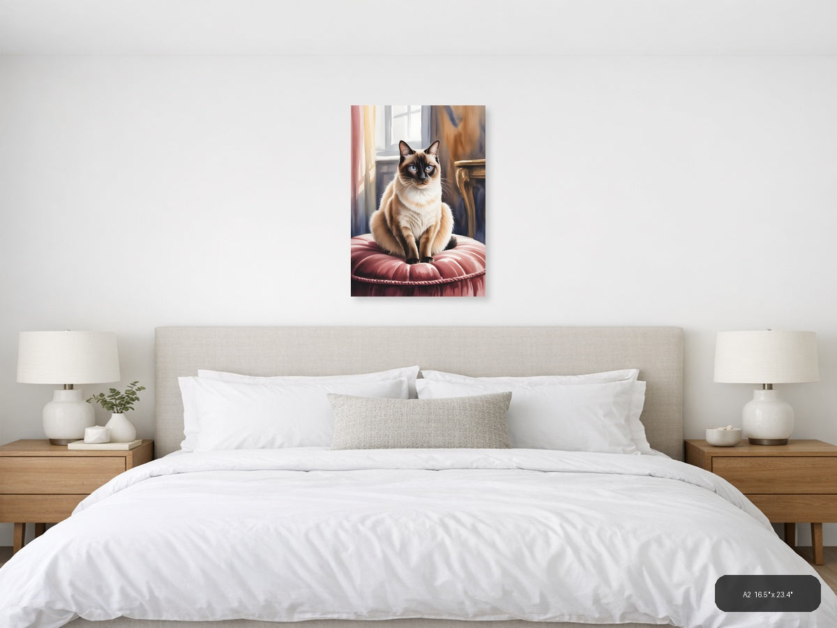 Siamese Cat with Blue Eyes Watercolor Wall Art — A2 / Bedroom