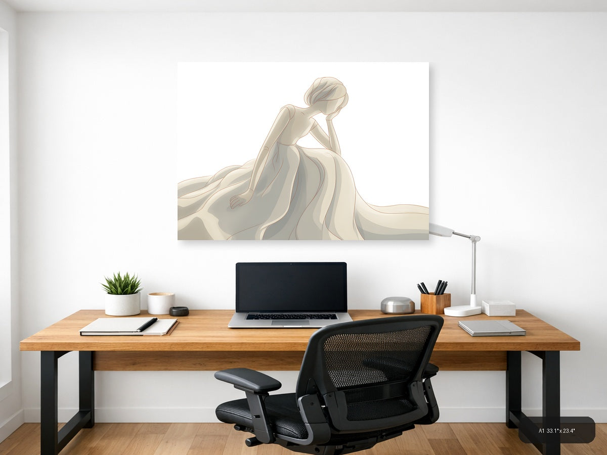 Elegant Woman in Flowing Gown Minimalist Wall Art — A1 / Office