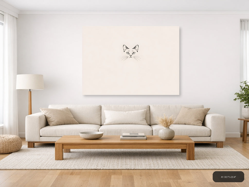 Minimalist Cat Face Line Drawing Wall Art — A1 / Living Room