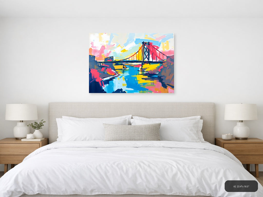 Colorful Abstract Bridge Landscape Wall Art — A2 / Bedroom
