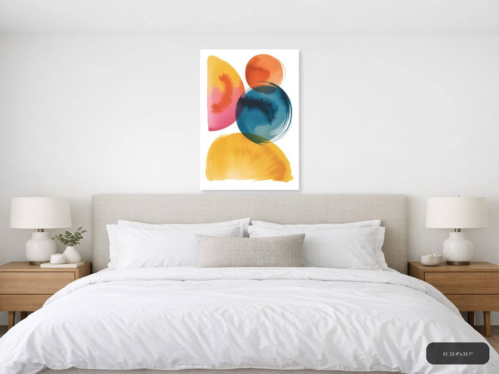 Colorful Abstract Watercolor Circles & Shapes Wall Art — A1 / Bedroom