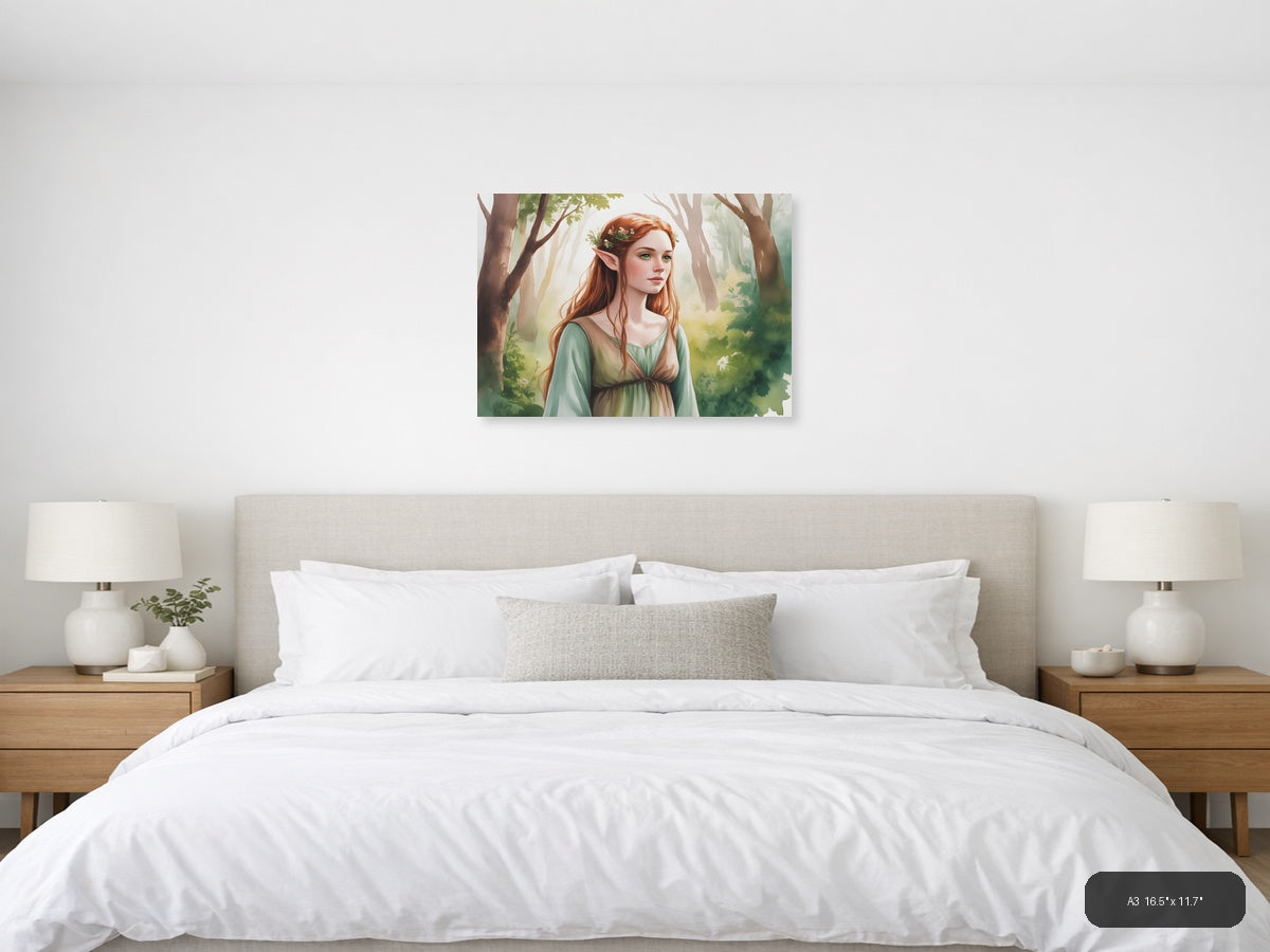 Elf Forest Watercolor Portrait Wall Art — A3 / Bedroom
