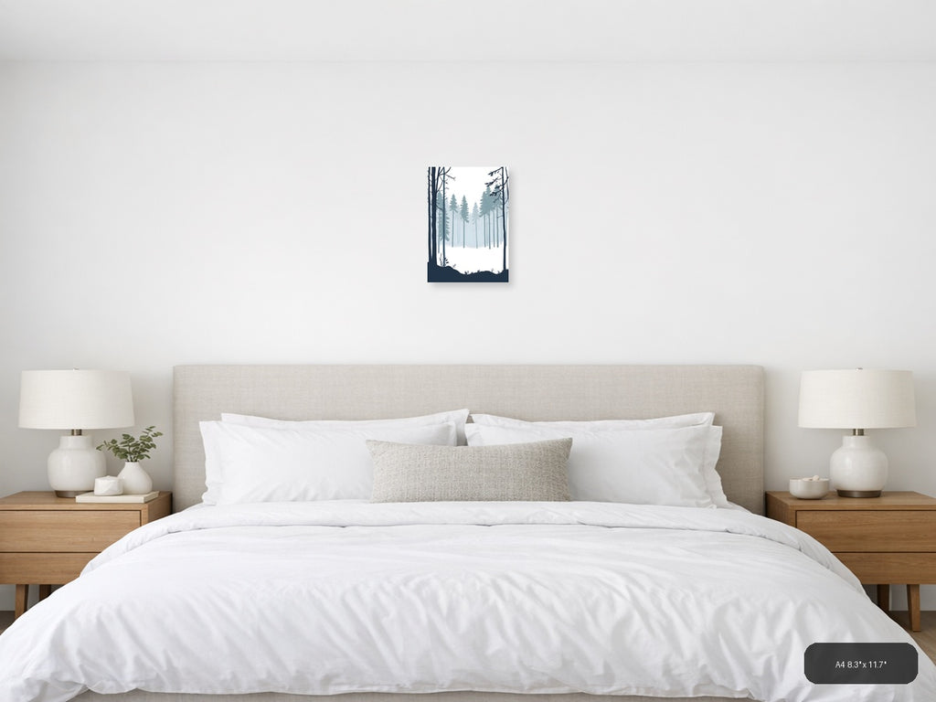 Minimalist Winter Forest Landscape Silhouette Wall Art — A4 / Bedroom