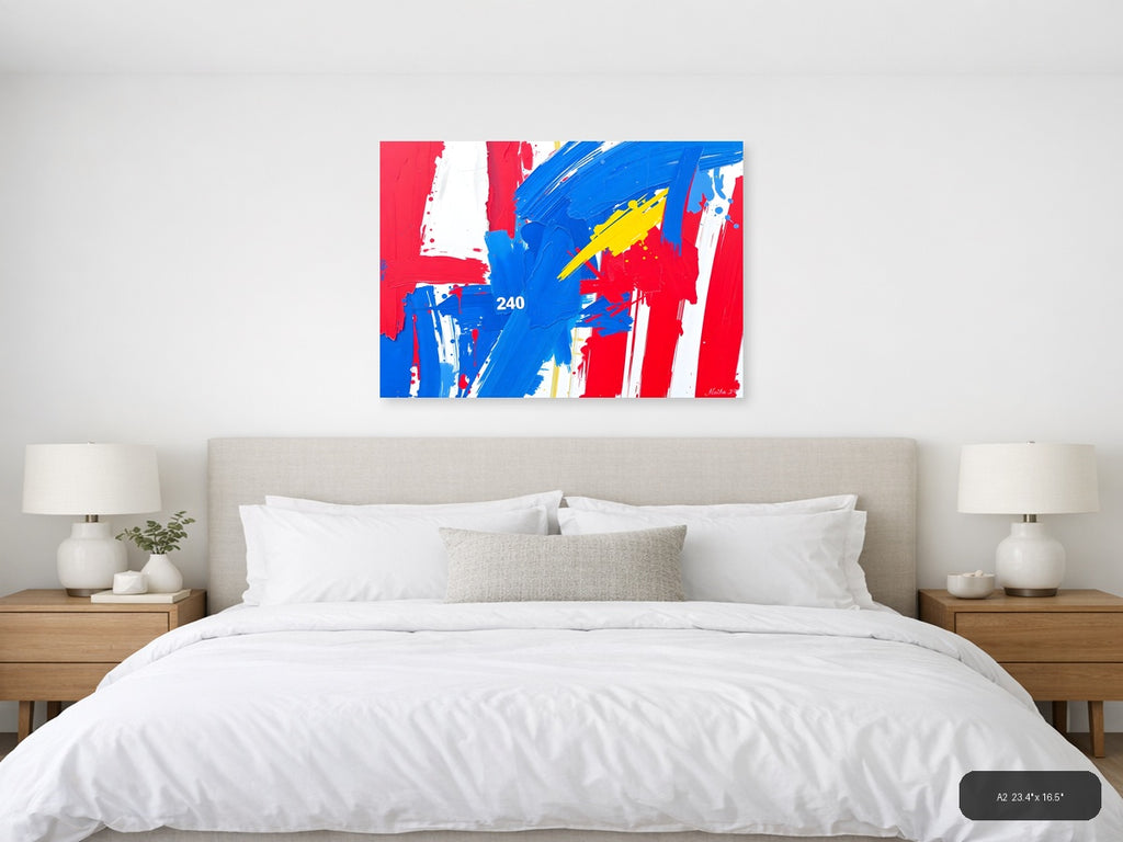 Abstract Red Blue Yellow Expressionist Brushstroke Wall Art — A2 / Bedroom