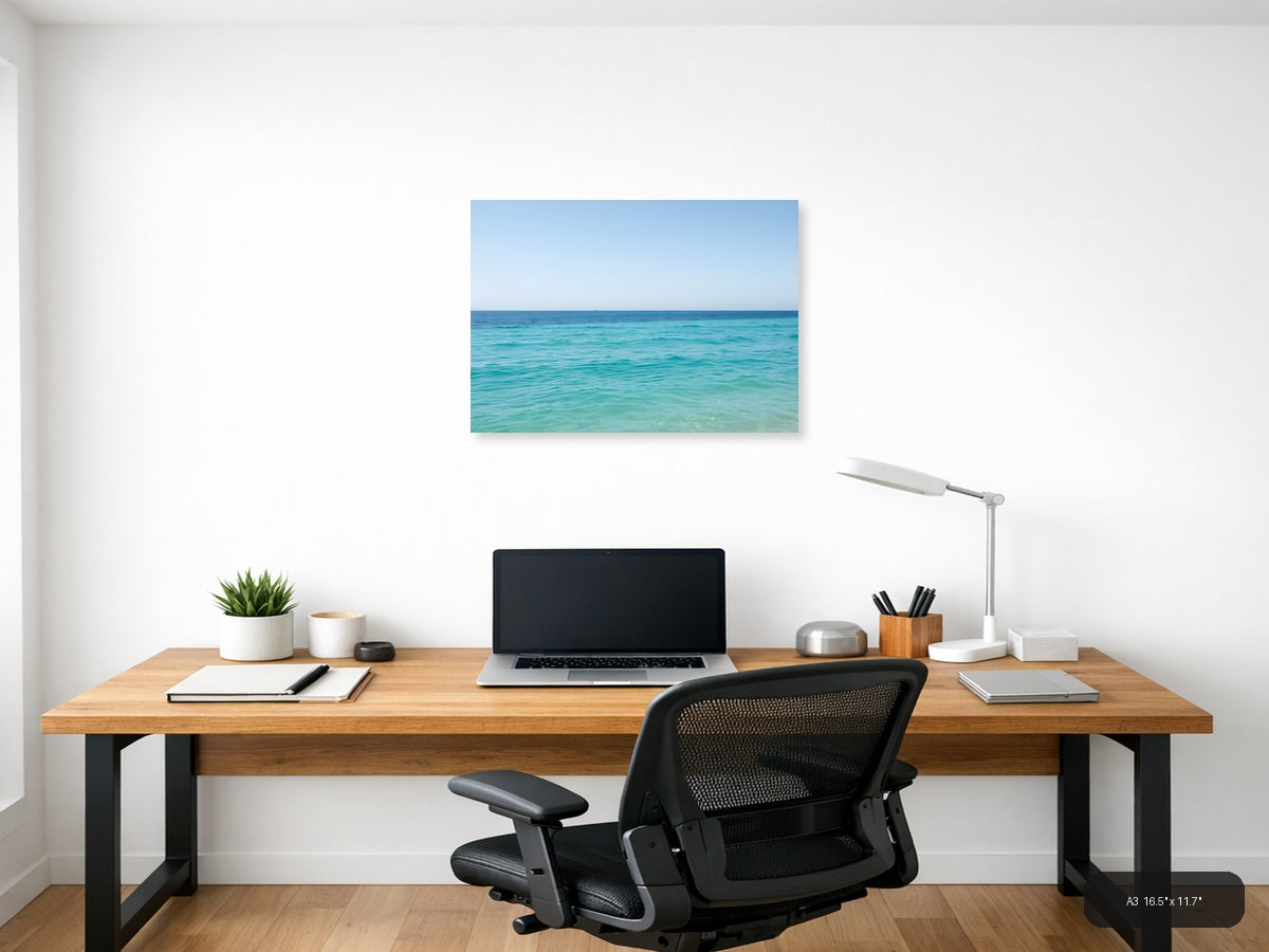 Minimalist Turquoise Ocean Horizon Wall Art — A3 / Office