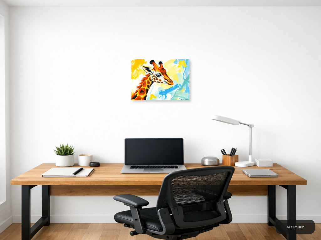 Vibrant Abstract Giraffe Portrait Modern Wall Art — A4 / Office
