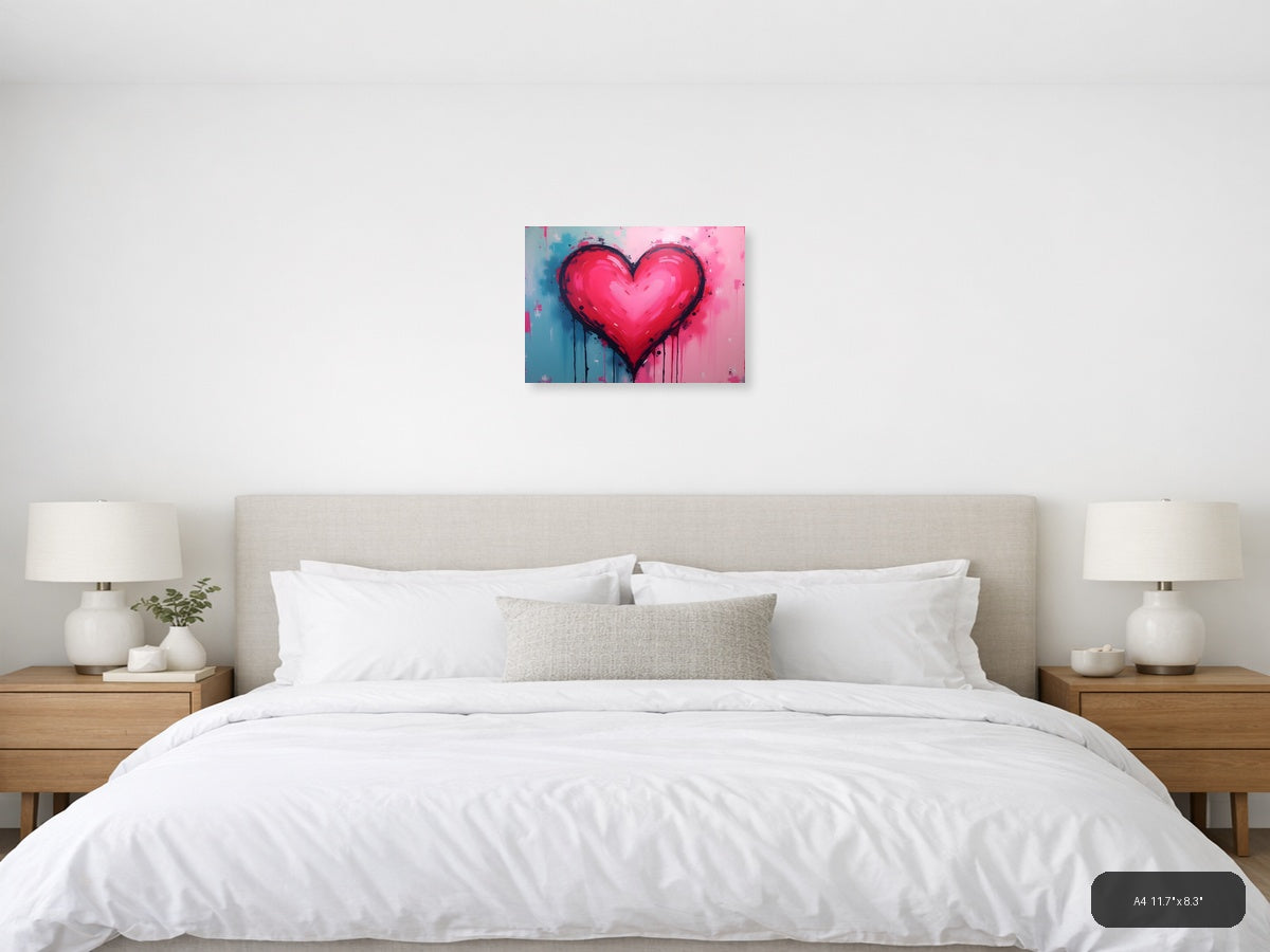 Bold Pink Heart Abstract Drip Modern Wall Art — A4 / Bedroom