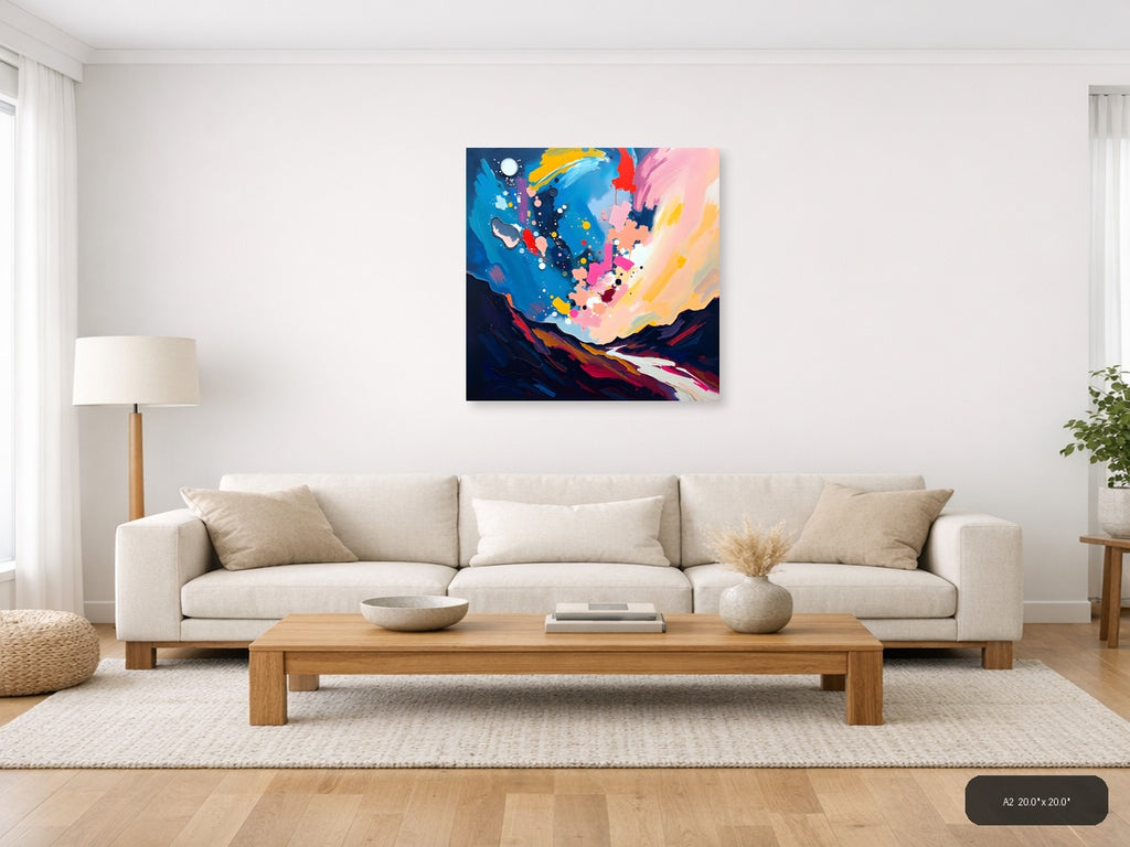 Abstract Colorful Landscape with Moon - Modern Wall Art — A2 / Living Room