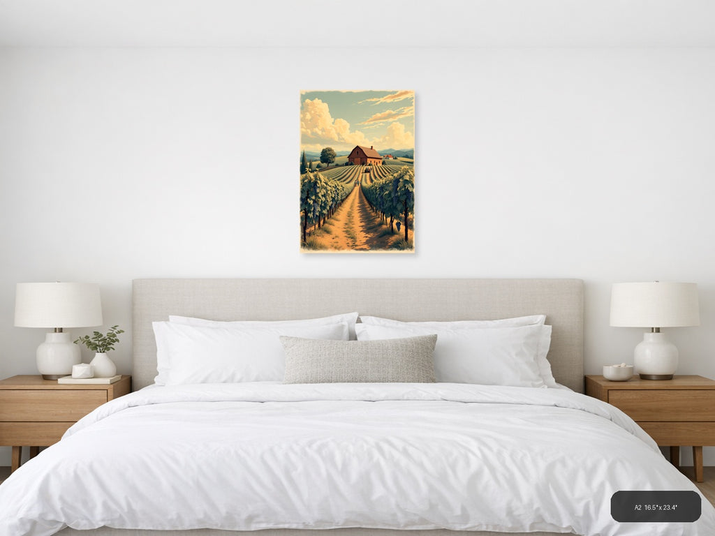 Vintage Vineyard Farm Landscape with Barn Wall Art — A2 / Bedroom