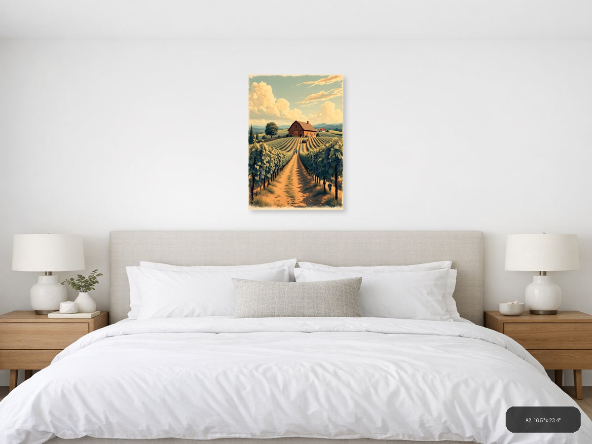 Vintage Vineyard Farm Landscape with Barn Wall Art — A2 / Bedroom