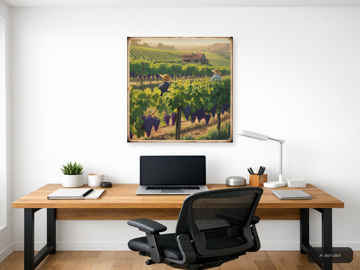 Vintage Vineyard Harvest Landscape Wall Art — A1 / Office
