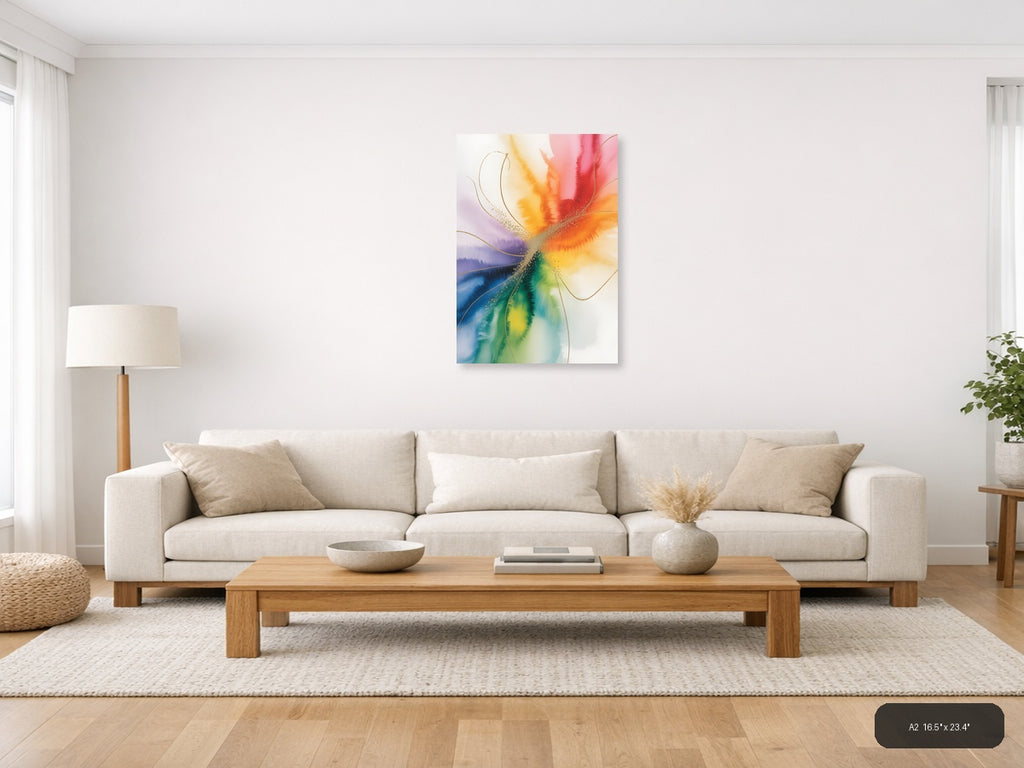 Rainbow Watercolor Flower Abstract Wall Art — A2 / Living Room