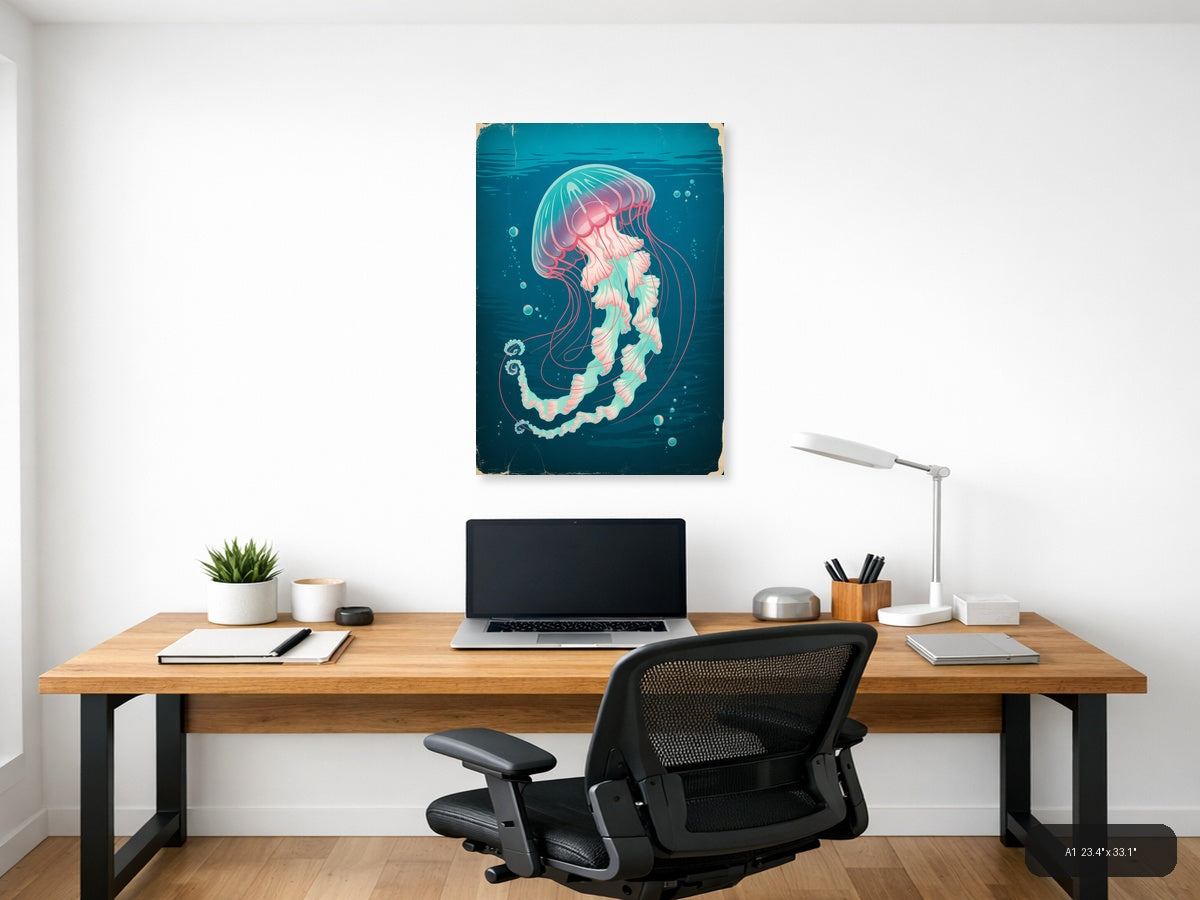 Jellyfish — Vintage (Portrait) Canvas Print | Vintage Wall Art | A4 A3 A2 A1 — A1 / Office