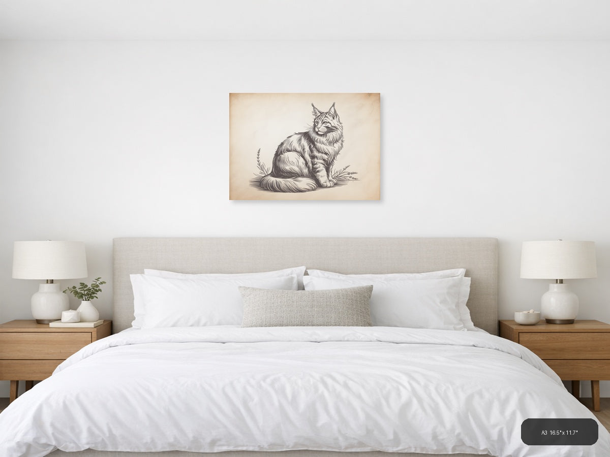 Majestic Lynx Line Art Portrait Wall Art — A3 / Bedroom