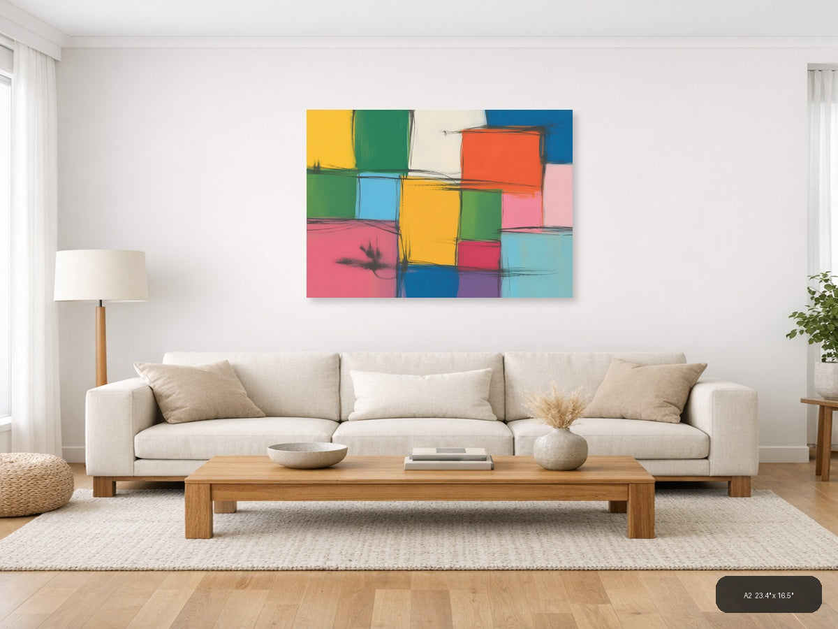 Colorful Abstract Grid Modern Geometric Wall Art — A2 / Living Room