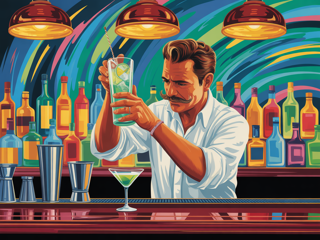 Vibrant Bartender Portrait Abstract Colorful Wall Art