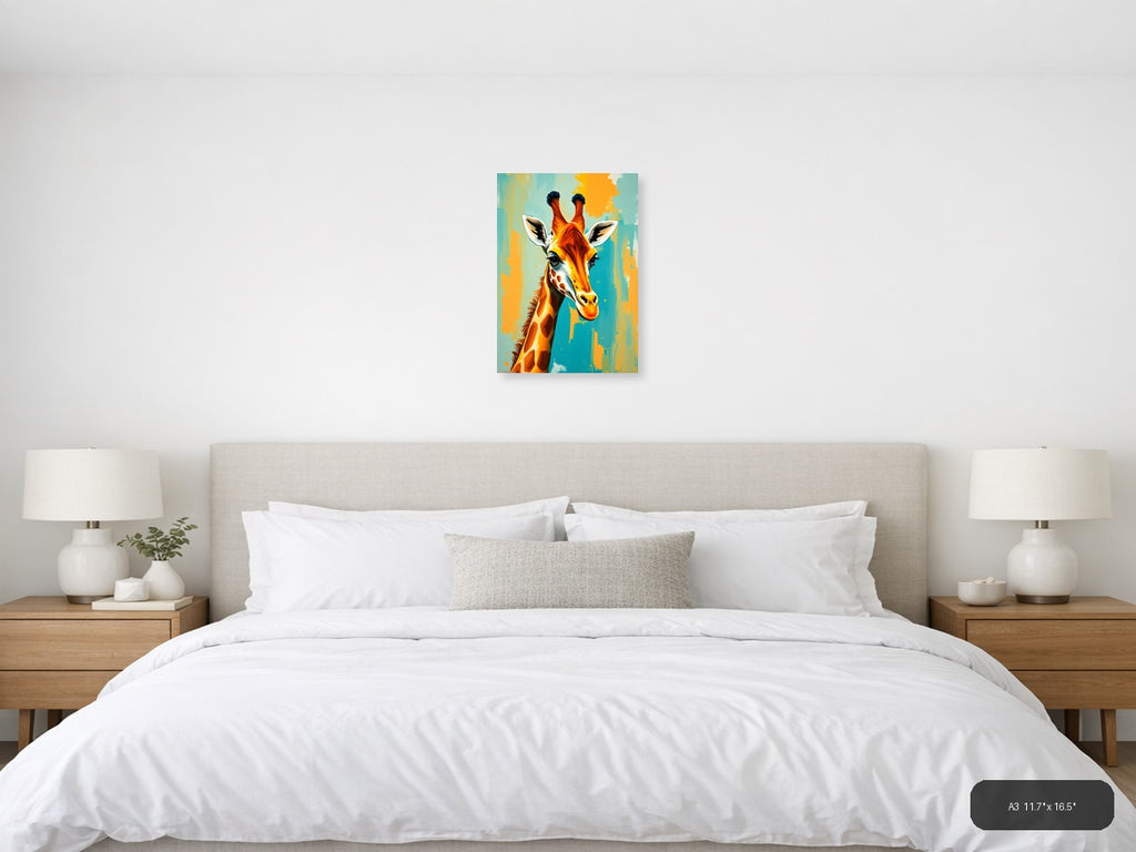 Colorful Abstract Giraffe Portrait Wall Art — A3 / Bedroom