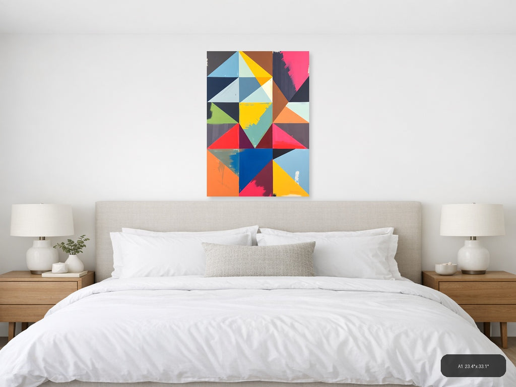 Colorful Abstract Geometric Triangle Composition Wall Art — A1 / Bedroom