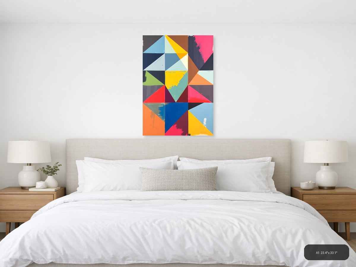 Colorful Geometric Abstract Triangle Composition Wall Art — A1 / Bedroom