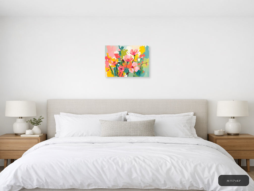 Colorful Abstract Flowers Landscape Wall Art — A4 / Bedroom