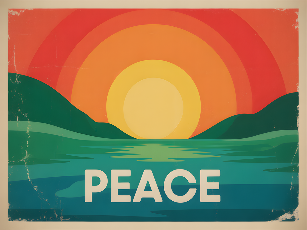 Vintage Sunset Over Water Peace Landscape Wall Art