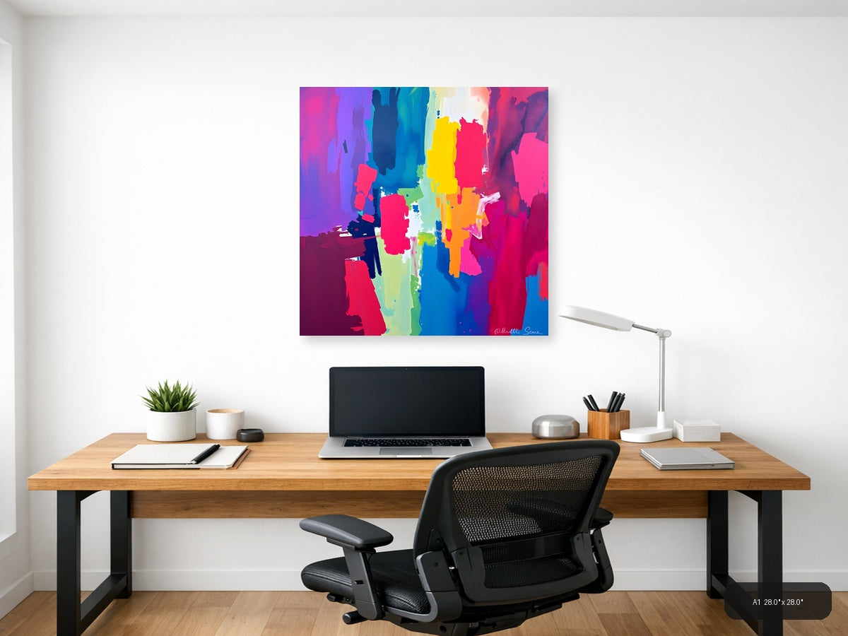 Vibrant Abstract Neon Brushstrokes Square Wall Art — A1 / Office