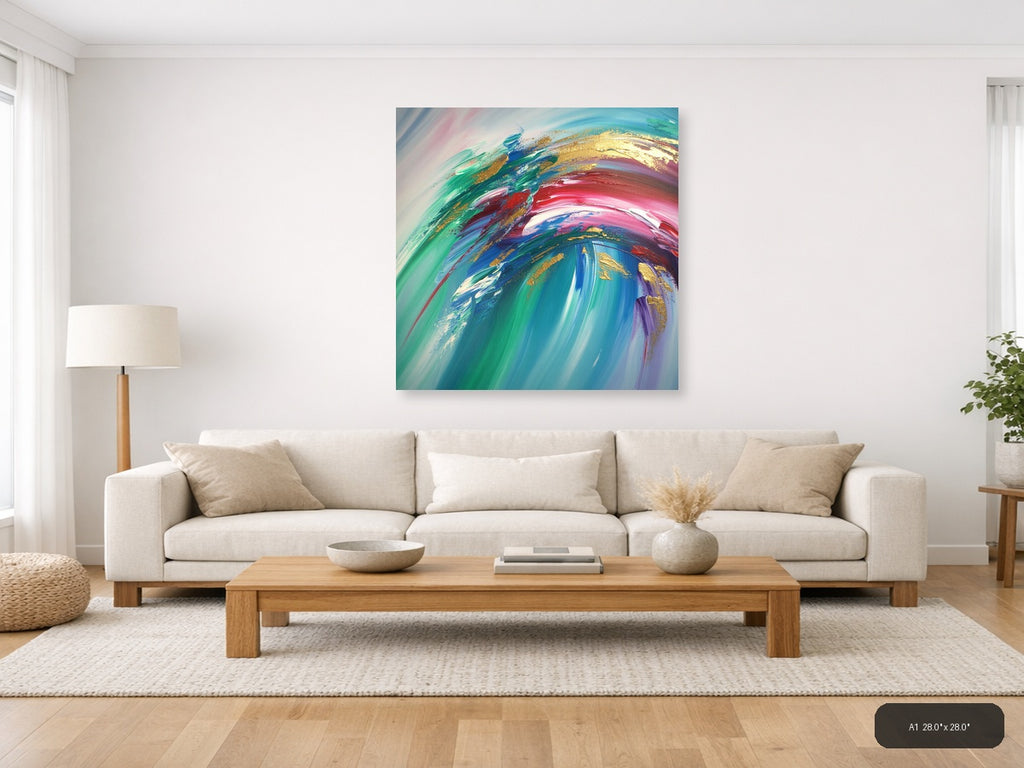 Colorful Abstract Swirl with Gold Accents Wall Art — A1 / Living Room