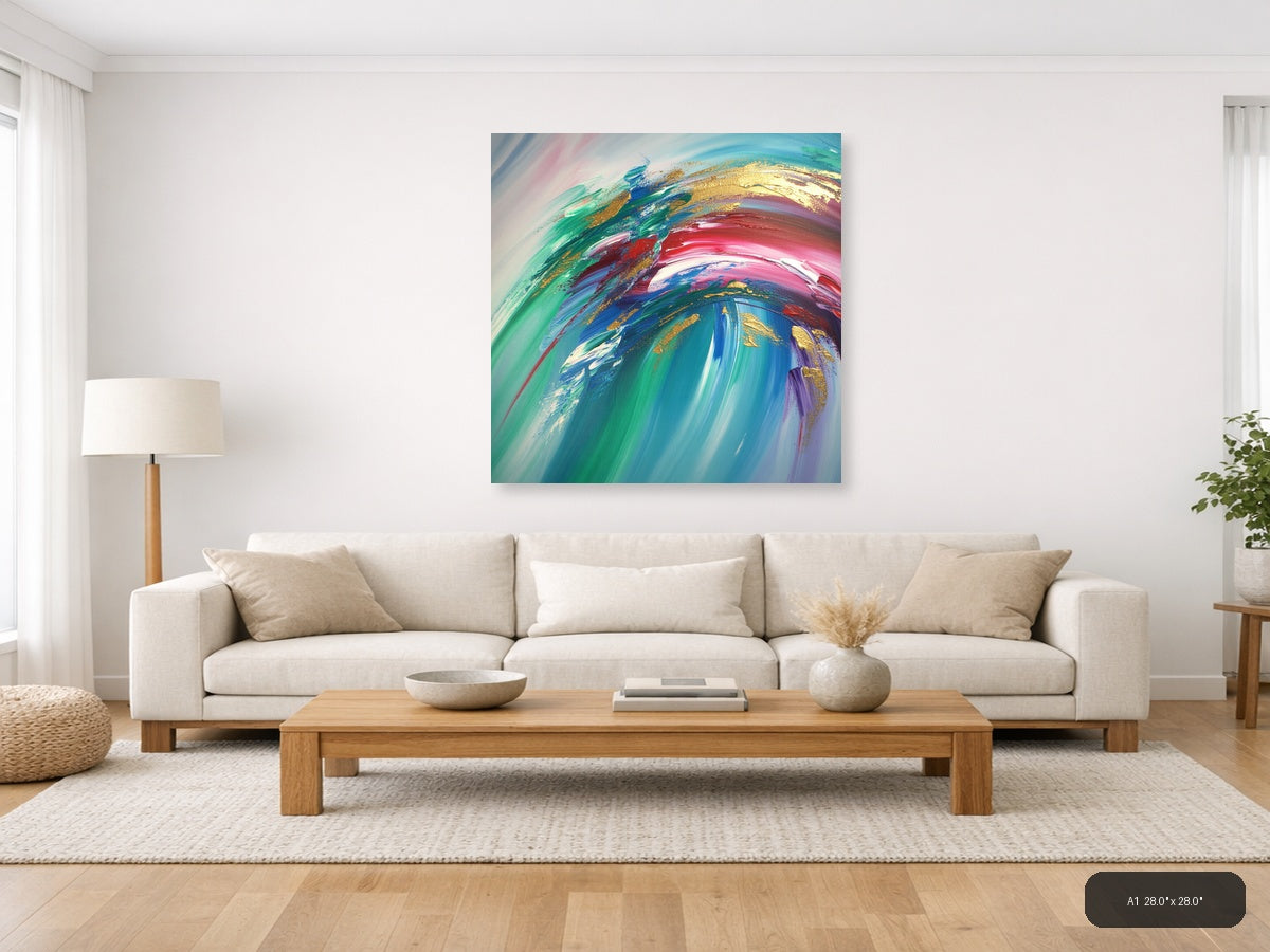 Colorful Abstract Swirl with Gold Accents Wall Art — A1 / Living Room
