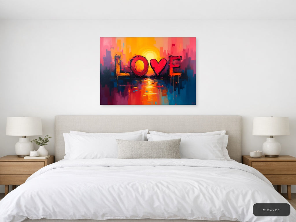 LOVE Abstract Sunset Cityscape Canvas Wall Art — A2 / Bedroom